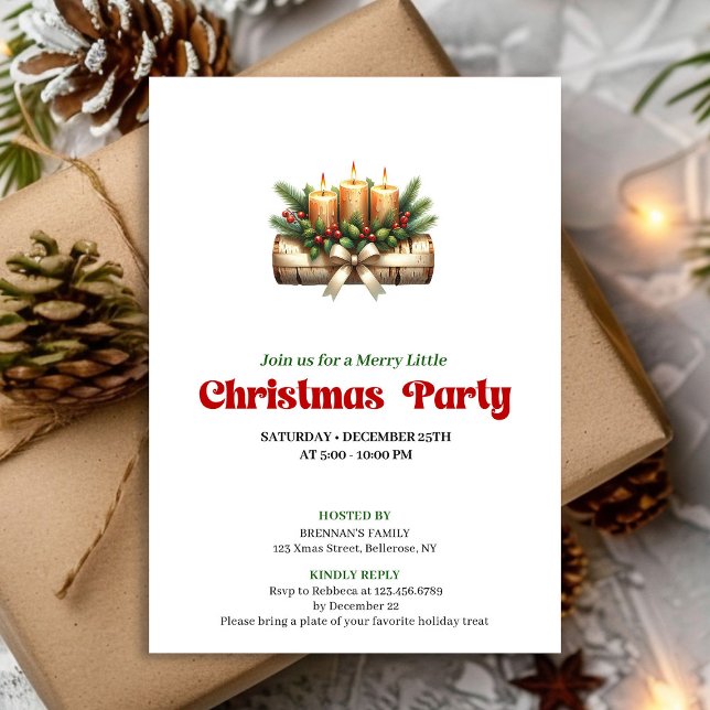 Convite Rustic Christmas decoration invite editable card (Elegant Christmas Candles Party Invitation)