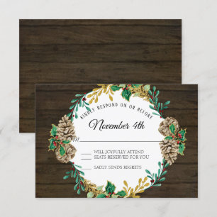 Convite Rustic Christmas Greenery Wreath Watercolor RSVP