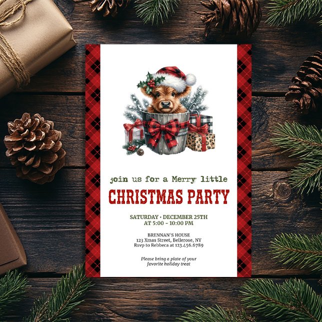 Convite Rustic Christmas invitation with highland cow art (Rustic Christmas invitation with highland cow art)