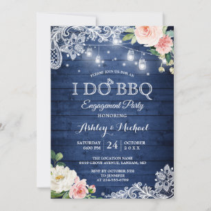 Convite Rustic Classic Blue I DO CHURRASCO Festa de noivad