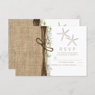 Convite Rustic Coastal Beach Starfish Burlap Casamento RSV