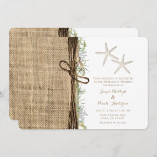 Convite Rustic Coastal Beach Starfish Burlap & Greenery