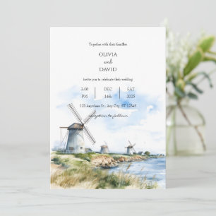 Convite Rustic Coastal Windmills Sea View Backdrop Casamen