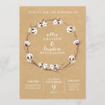 Convite Rustic Cotton Wreath Casamento