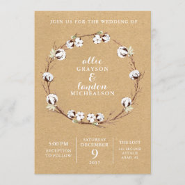 Convite Rustic Cotton Wreath Casamento