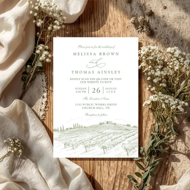 Convite Rustic Country Art Line Elegant QR Code Wedding (Criador carregado)