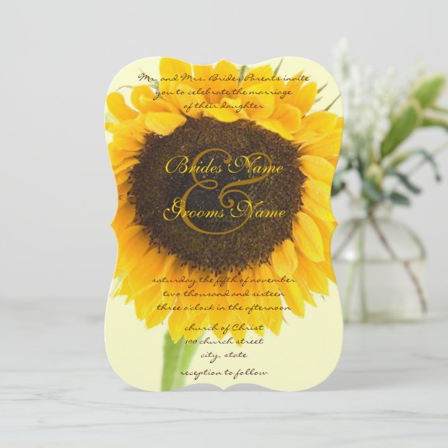 Convite Rustic Country Barn Sunflower (Em pé/Frente)