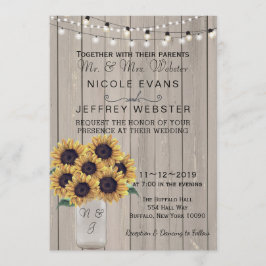 Convite Rustic Country Barn Weding Sunflower Jar