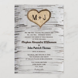 Convite Rustic Country Birch Tree Inicials Heart Weding