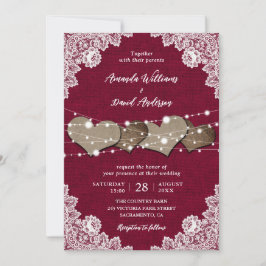 Convite Rustic Country Burgundy Burlap e Lace Weds