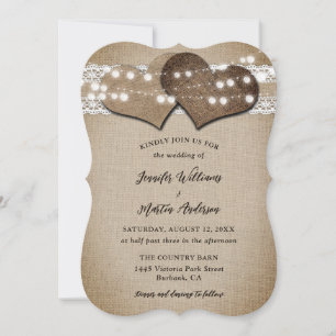 Convite Rustic Country Burlap and Lace Weditation