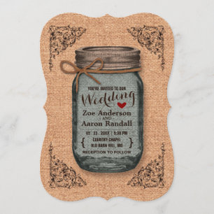 Convite Rustic Country Burlap Jar Casamento vintage 2