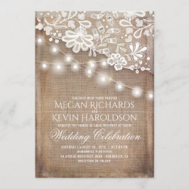 Convite Rustic Country Burlap String Luzes Lace Casamento