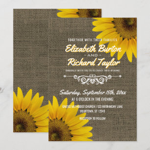 Convite Rustic Country Burlap Sunflower Casamento Floral