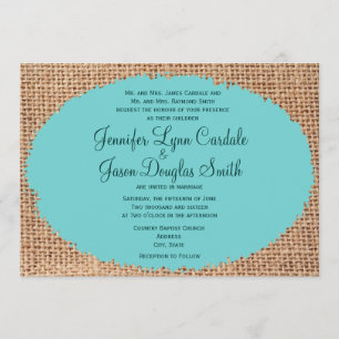 Convite Rustic Country Burlap Turquoise Casamento