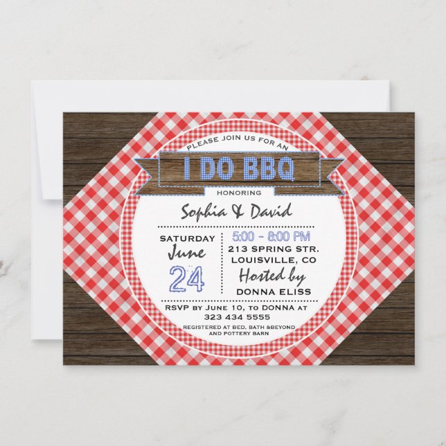 Convite Rustic Country Gingham I DO CHURRASCO Casal Chá (Frente)