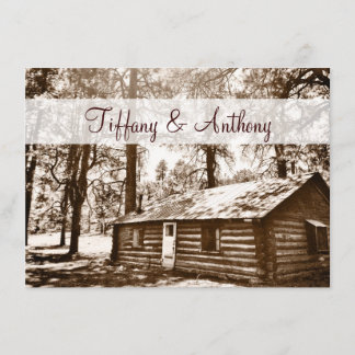 Convite Rustic Country Log Cabin Sepia Wedings Invtions