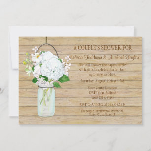 Convite Rustic Country Mason Jar Flowers White Hydrangeas