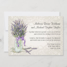 Convite Rustic Country Mason Jar Lace em Floral de Lavanda