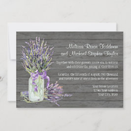Convite Rustic Country Mason Jar Lace em Floral de Lavanda