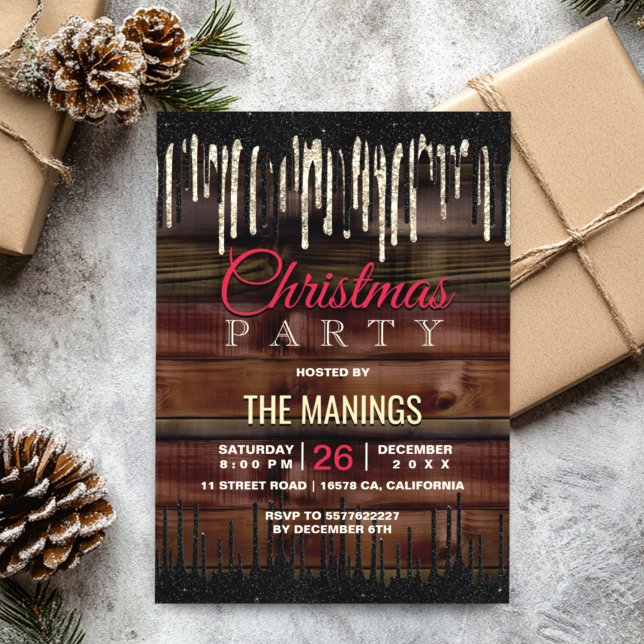 Convite Rustic Country Natal Holiday - Ouro preto (Criador carregado)