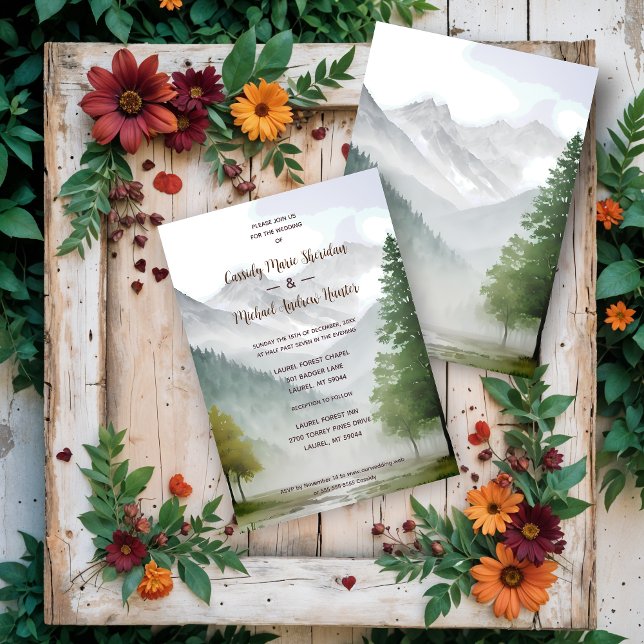 Convite Rustic Country Style Mountains & Forest Landscape (Rustic Country Style Mountains & Forest Landscape Invitations Cards.)