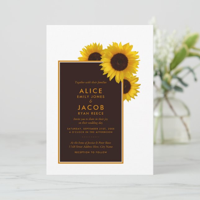 Convite Rustic Country Sunflower - Casamento Floral (Em pé/Frente)