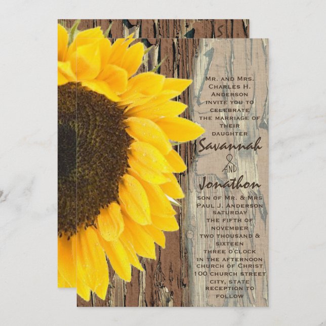 Convite Rustic Country Sunflower Weditation (Frente/Verso)