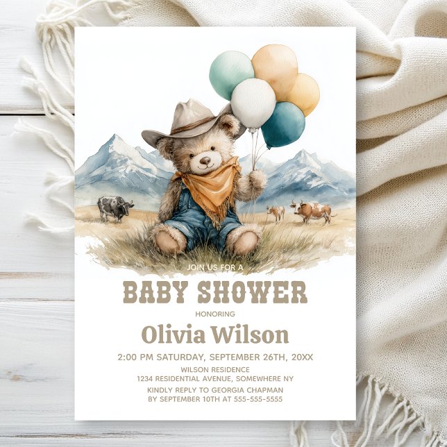 Convite Rustic Country Teddy Bear Baby Shower Invitation (Criador carregado)