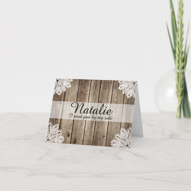 Convite Rustic Country Vintage Wood Bridesmaid Request (Frente)