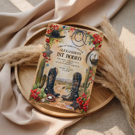 Convite Rustic Cowboy 1st Rodeo Birthday