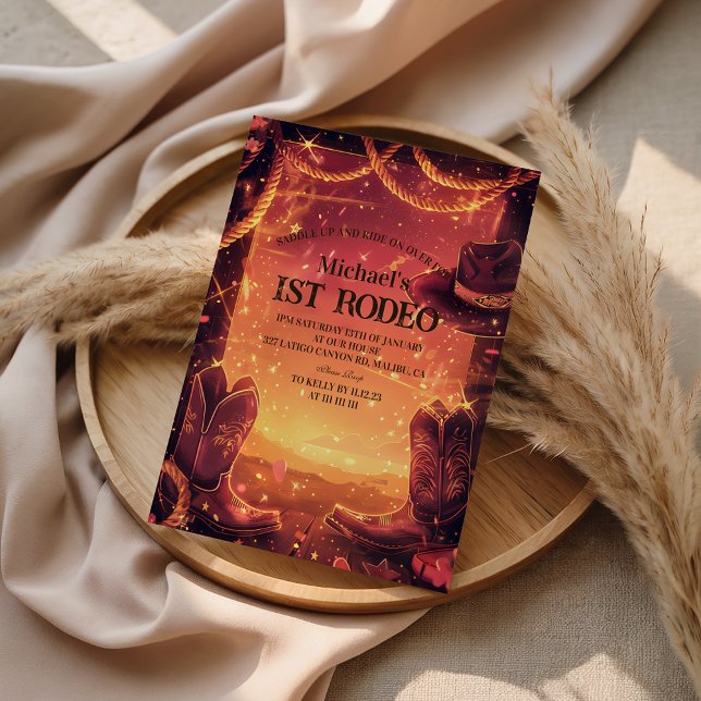 Convite Rustic Cowboy Rodeo 1st Birthday (Criador carregado)