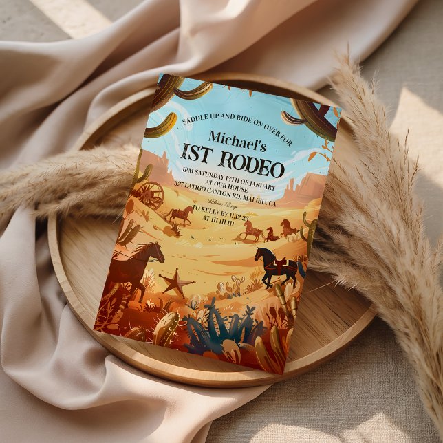 Convite Rustic Cowboy Rodeo 1st Birthday Celebration (Criador carregado)