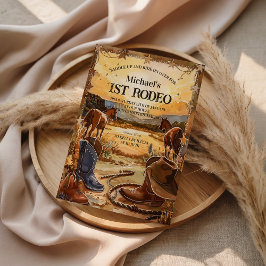 Convite Rustic Cowboy Rodeo 1st Birthday Theme