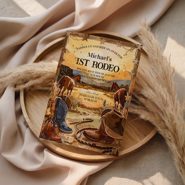 Convite Rustic Cowboy Rodeo 1st Birthday Theme (Criador carregado)