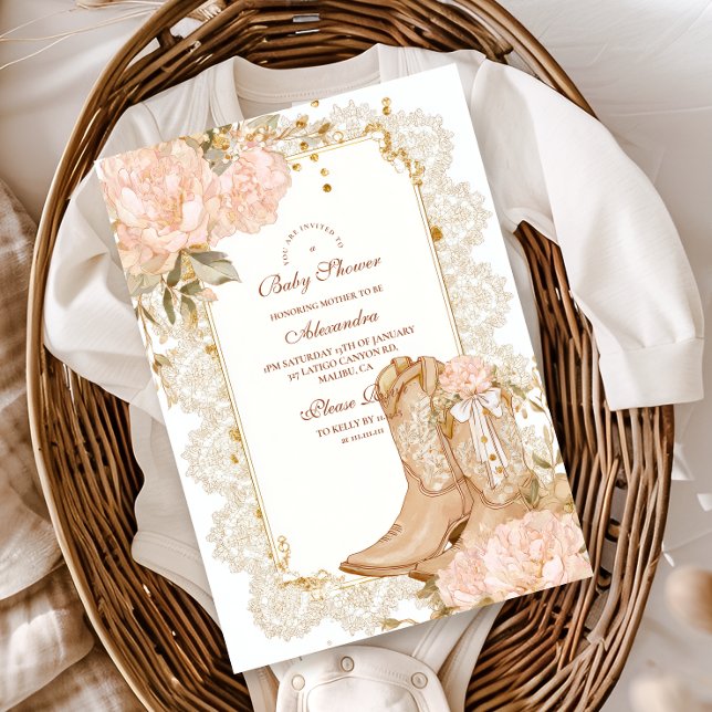 Convite Rustic Cowgirl Boots Chá de fraldas Floral (Criador carregado)
