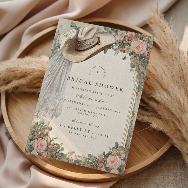 Convite Rustic Cowgirl Hat Floral Bridal Shower (Criador carregado)