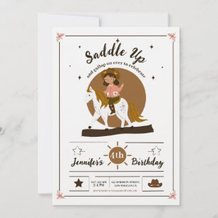 Convite Rustic Cowgirl Saddle No Quarto Aniversário