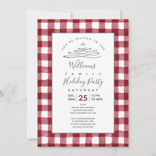 Convite Rustic Cranberry Gingham Holiday