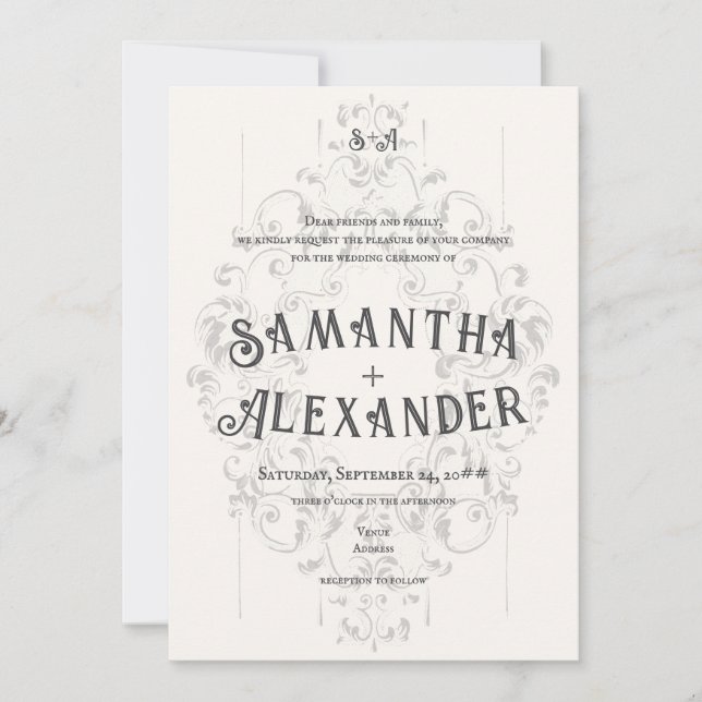 Convite Rustic Crest Ivory White Velho Casamento Gótico Im (Frente)