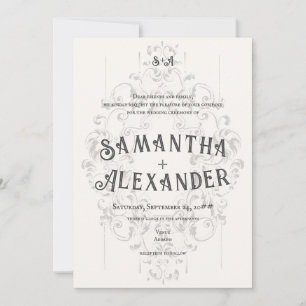 Convite Rustic Crest Ivory White Velho Casamento Gótico Im
