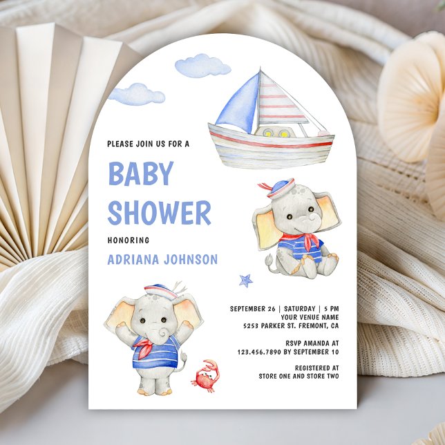 Convite Rustic Cute Elephant Nautical Boat Baby Shower (Criador carregado)