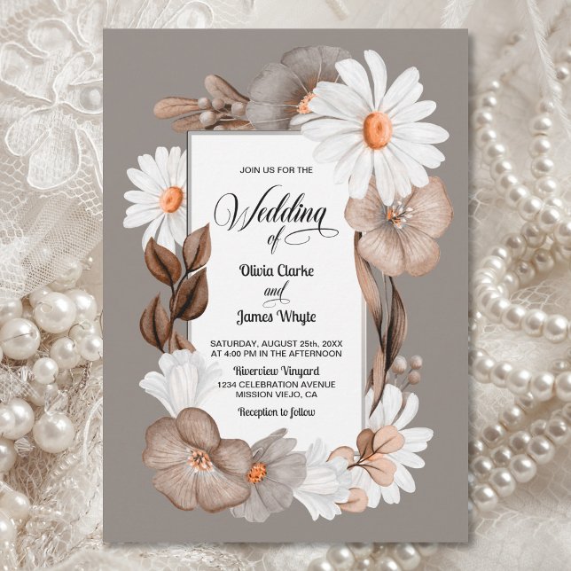 Convite Rustic Daisy Floral Wedding (Criador carregado)