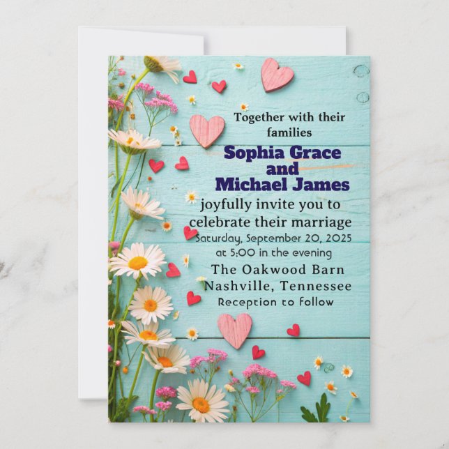 Convite Rustic Daisy & Heart Weding (Frente)