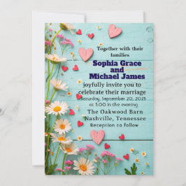 Convite Rustic Daisy & Heart Weding