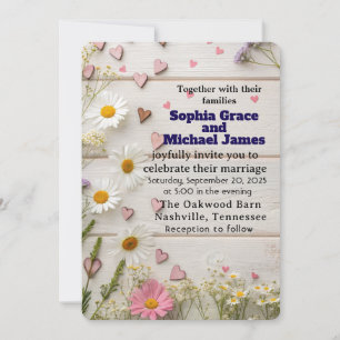Convite Rustic Daisy & Heart Weding