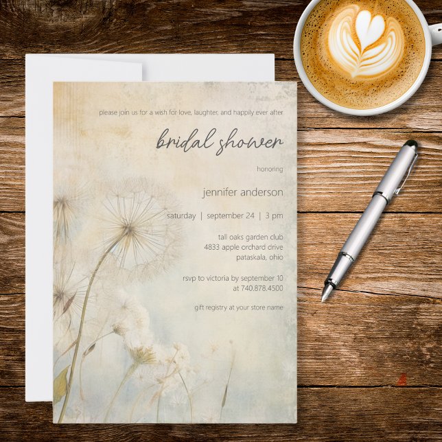 Convite Rustic Dandelion Bridal Shower Invitation (Criador carregado)