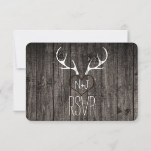 Convite Rustic Deer Antlers & Carved Heart Weding RSVP