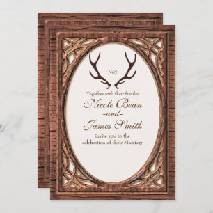 Convite Rustic Deer Antlers - Duas Madeira de Tom - Convid