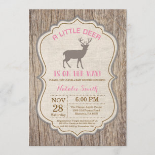 Convite Rustic Deer Chá de fraldas Invitation Girl
